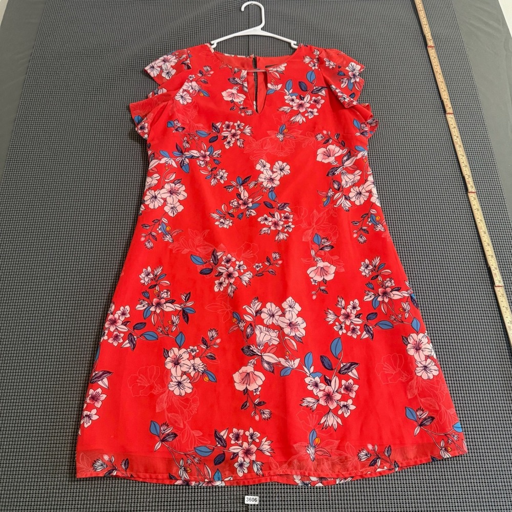 Vince Camuto Womens Red Floral Flutter Sleeve Keyhole Shift Dress Size 8
